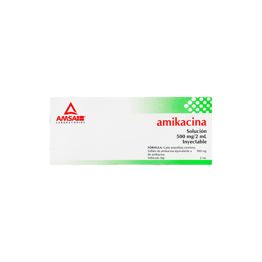 Amikacina 500 mg/2 mL solución inyectable con 1 frasco ámpula con 2 mL (AMSA)