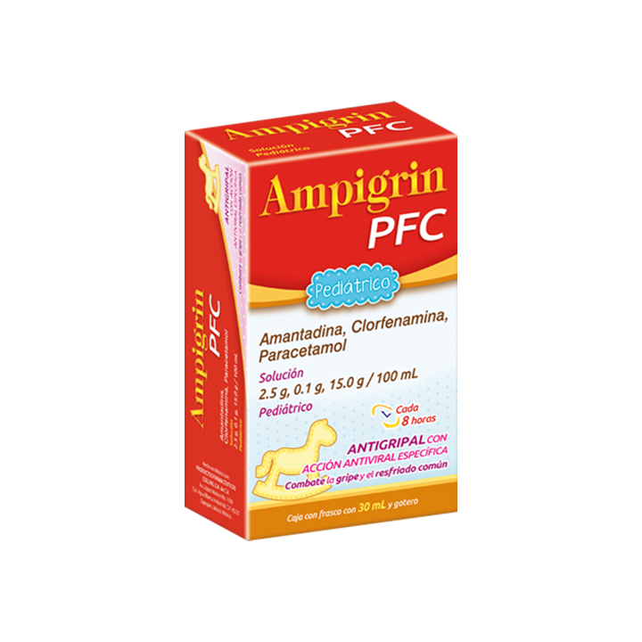 Ampigrin PFC Pediátrico 2.5 g/0.1 g/15 g/100 mL solución oral frasco gotero con 30 mL (Amantadina/Clorfenamina/Paracetamol)