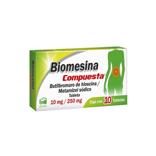 Biomesina compuesta 10 mg/250 mg con 10 tabletas (Butilhioscina/Metamizol)