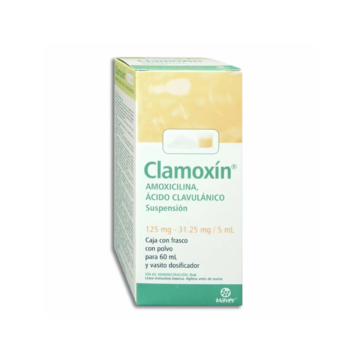 Clamoxin 125 mg/31.25 mg/5 mL suspensión oral frasco con 60 mL (Amoxicilina/Ácido Clavulánico)