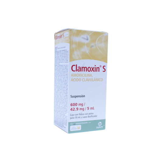 Clamoxin S 600 mg/42.9 mg/5 mL suspensión oral frasco con 50 mL (Amoxicilina/Ácido clavulánico)