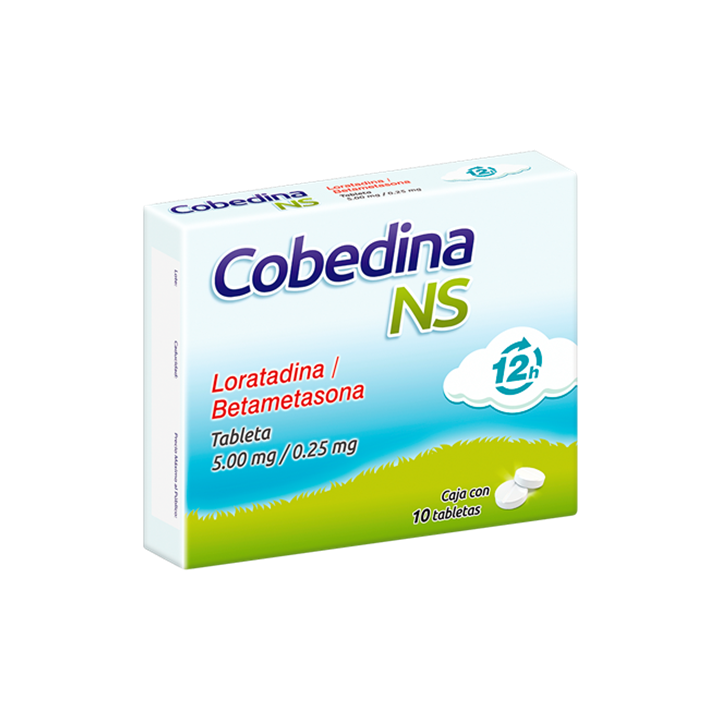 Cobedina NS 12h 5 mg/0.25 mg con 10 tabletas (Loratadina/Betametasona)