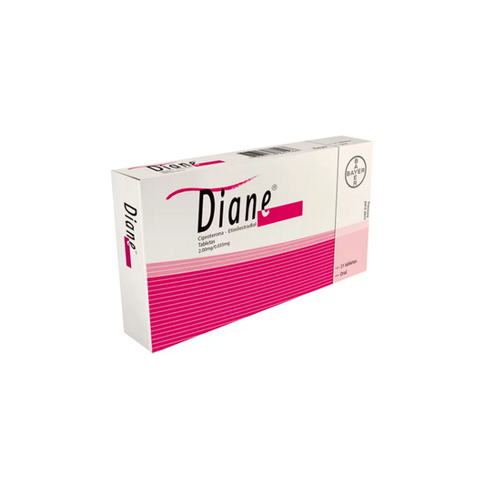 Diane 2 mg/0.035 mg con 21 tabletas (Ciproterona/Etinilestradiol)