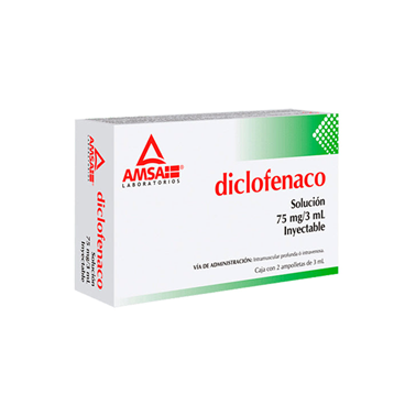 Diclofenaco 75 mg/3 mL solución inyectable caja con 2 ampolletas c/3 mL (AMSA)