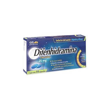 Difenhidramina 25 mg con 10 cápsulas (Gelpharma)