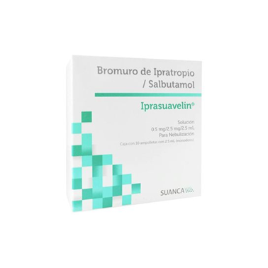 Iprasuavelin 0.5 mg/2.5 mg/2.5 mL solución para nebulización caja con 10 ampolletas con 2.5 mL (Bromutro de Ipratropio/Salbutamol)