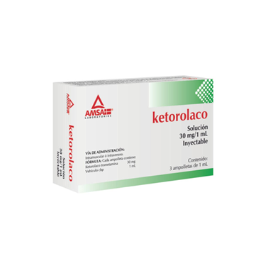 Ketorolaco 30 mg/1 mL solución inyectable caja con 3 ampolletas c/1 mL (AMSA)