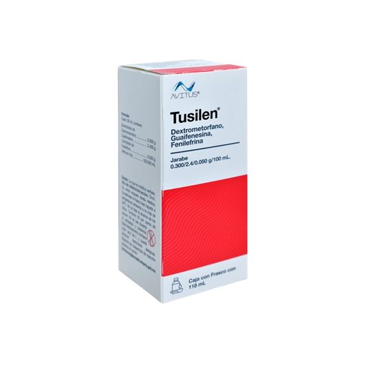 Tusilen adulto 300 mg/2.4 g/50 mg/100 mL jarabe frasco con 118 mL (Dextrometorfano/Guaifenesina/Fenilefrina)