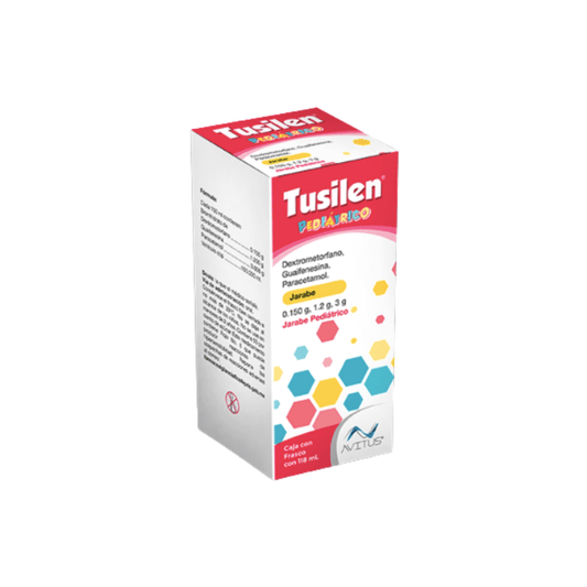 Tusilen pediátrico 150 mg/1.2 g/300 mg/100 mL jarabe frasco con 118 mL (Dextrometorfano/Guaifenesina/Paracetamol)